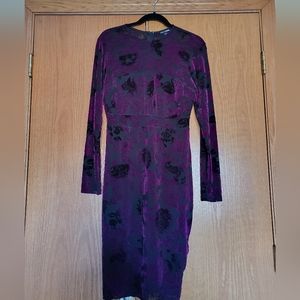 Purple and Black Rose Designed FashionNova Bodycon Dress Size L